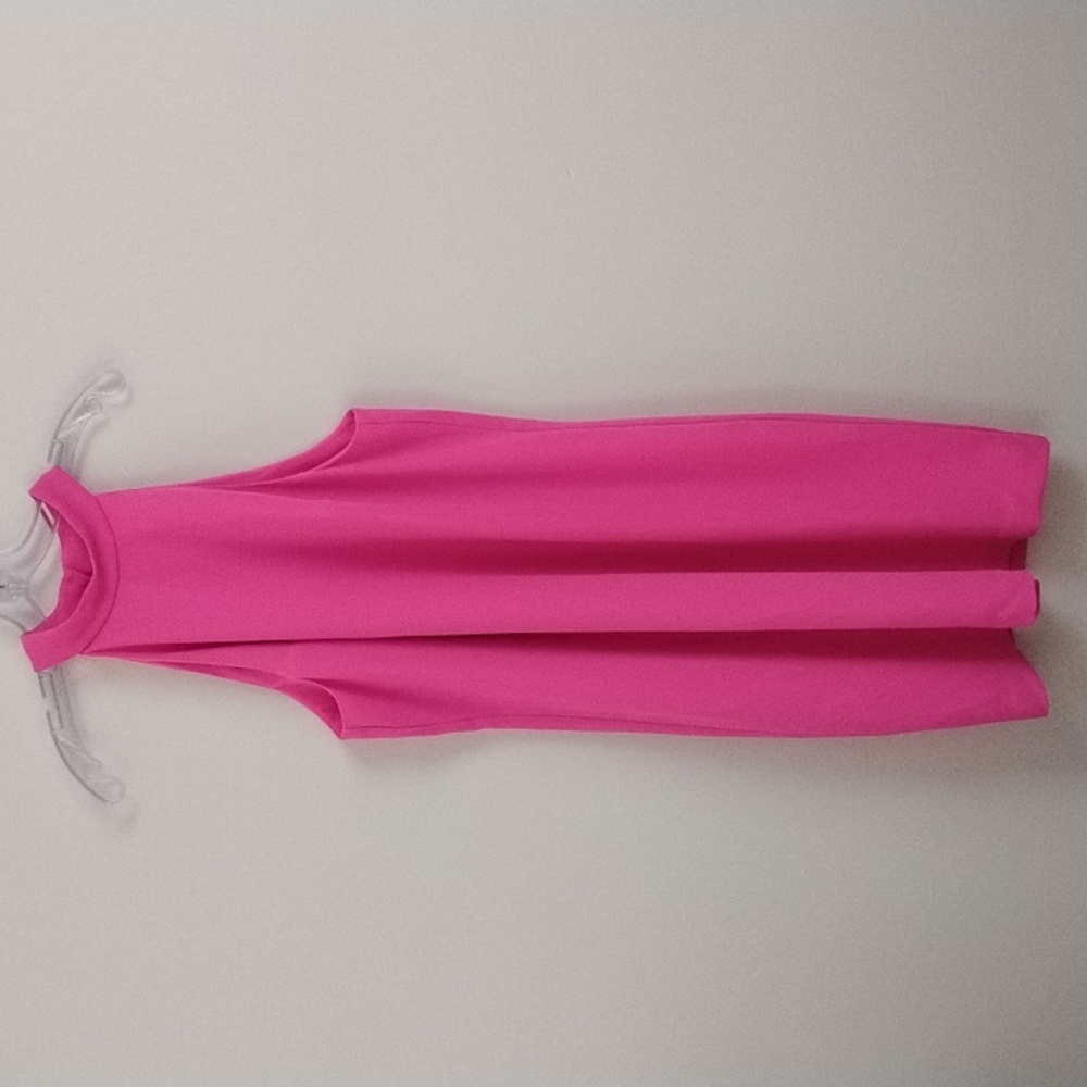 Trina‎ Turk Luxe Bright Pink Sleeveless High Neck Statement Feminine Midi Dress